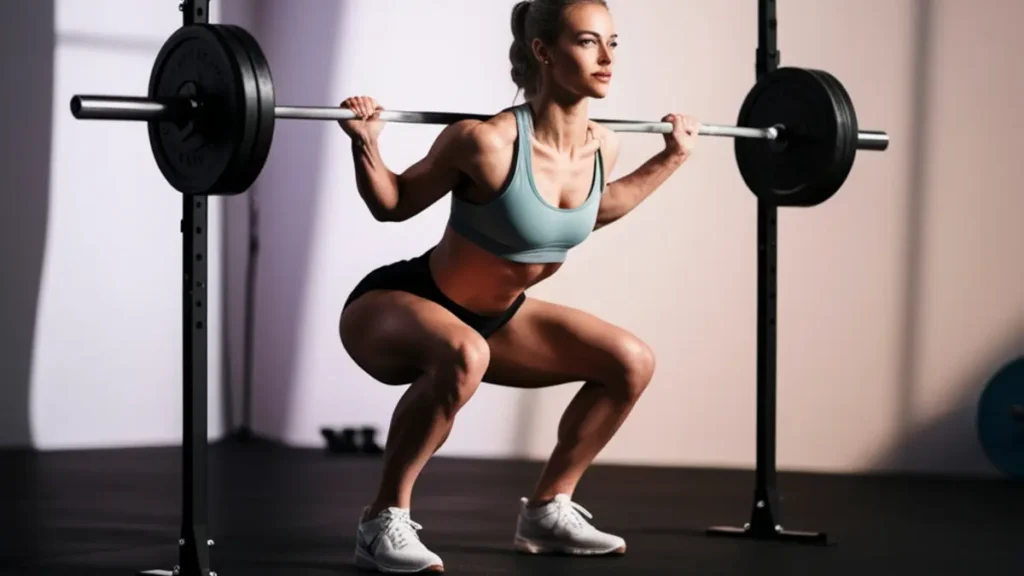 Mulher realizando agachamento feminino com postura correta