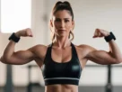Mulher exibindo braços definidos após treino de braços feminino sem pesos