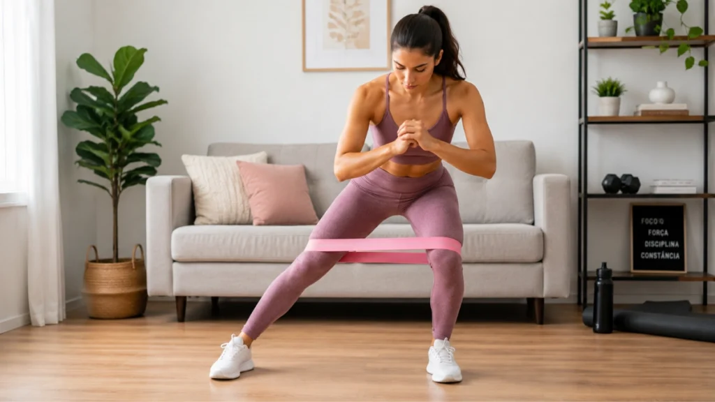 Ativação de Glúteos Antes do Treino: Veja 7 Exercícios Eficazes 2 Mulher fazendo caminhada lateral com miniband para ativação de glúteos